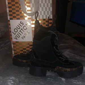 Louis Vuitton Black and Brown Combat Boots
